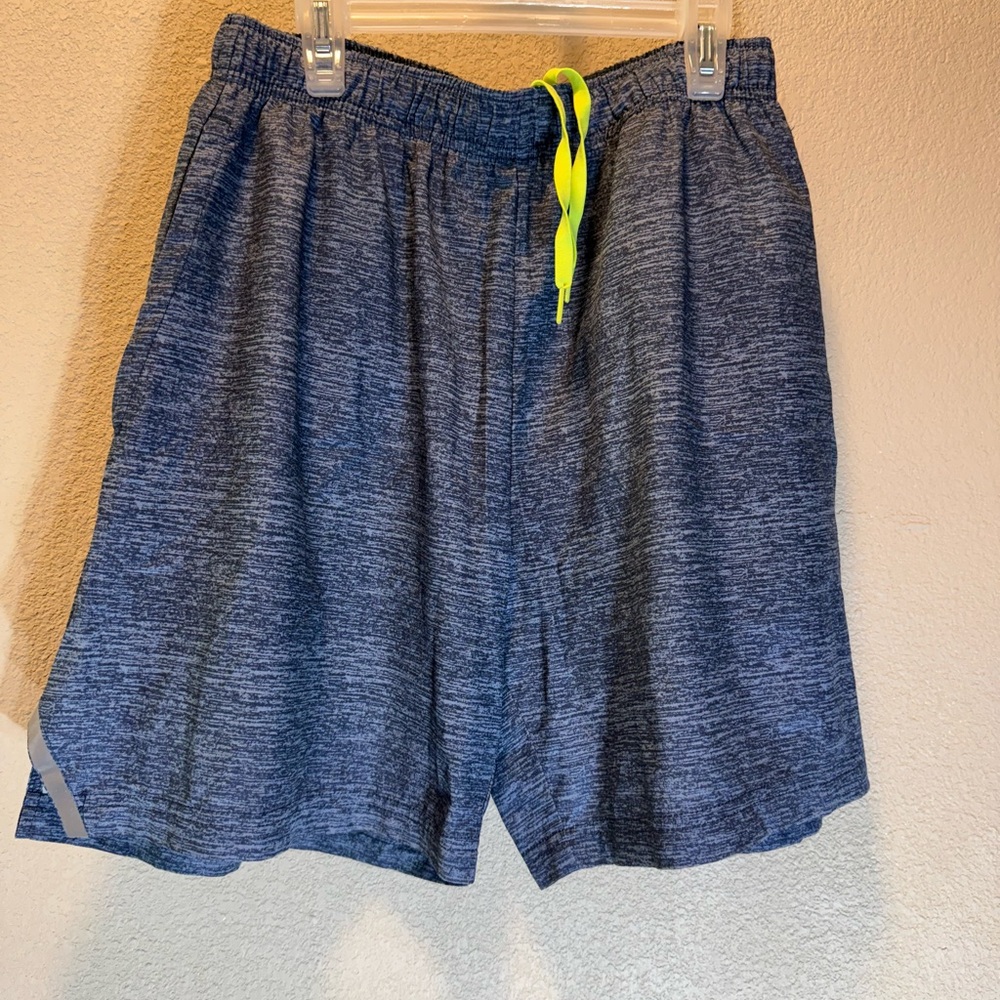 BCG Heathered Blue Athletic Shorts with Neon Accent